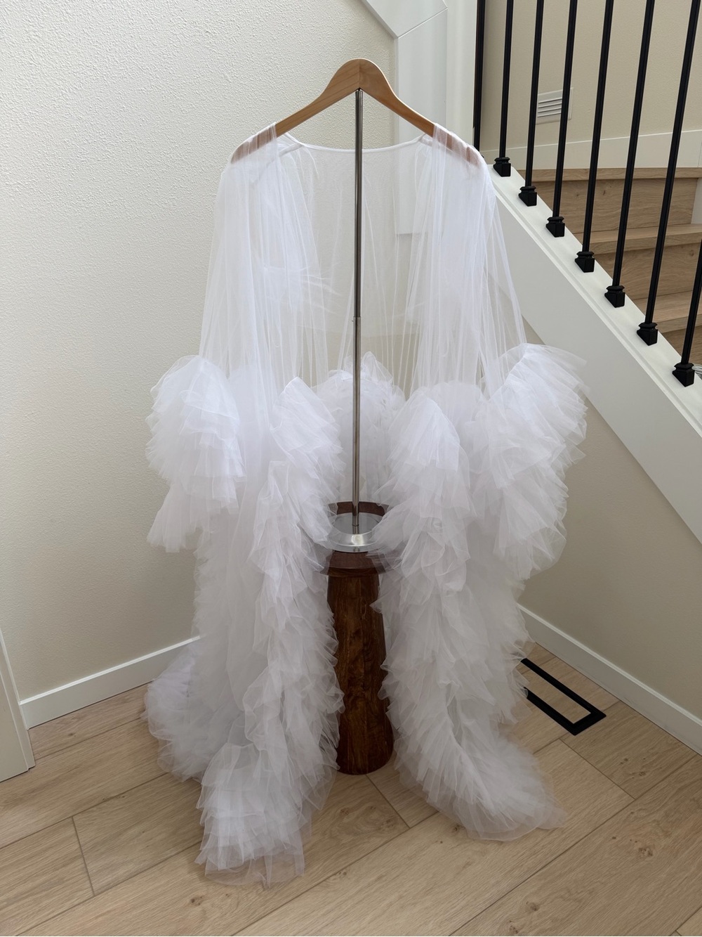 Sheer White Tulle Ruffled Robe - Picture 3 of 5